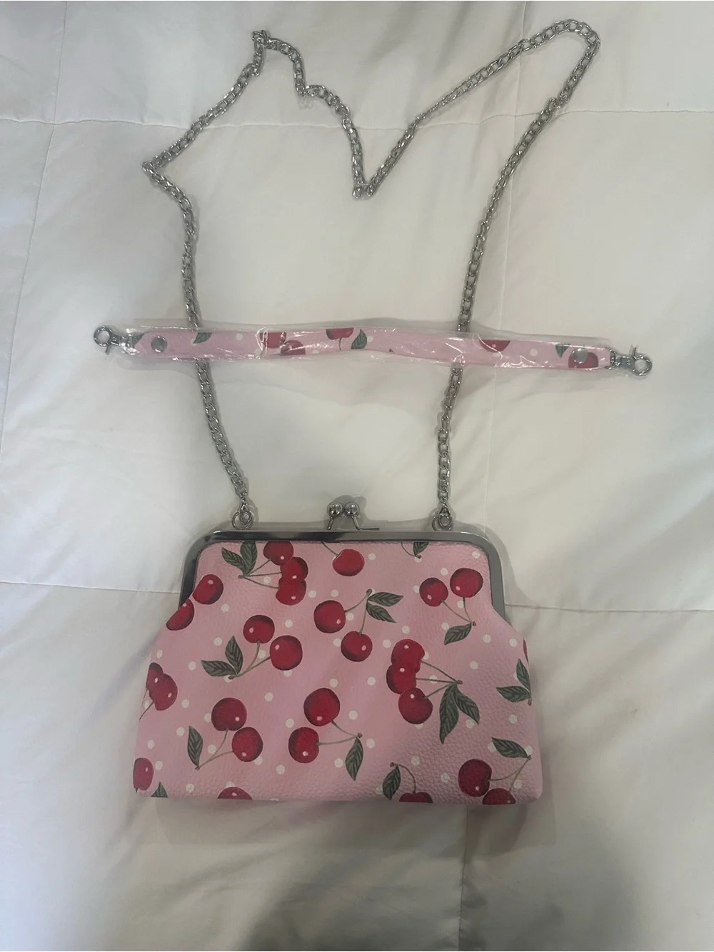 Cherry Print Pink Crossbody Bag - Unbranded